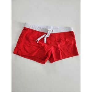 AussieBum Mens Red White Square Cut Swim Trunks Drawstring Zipper Pocket Size L